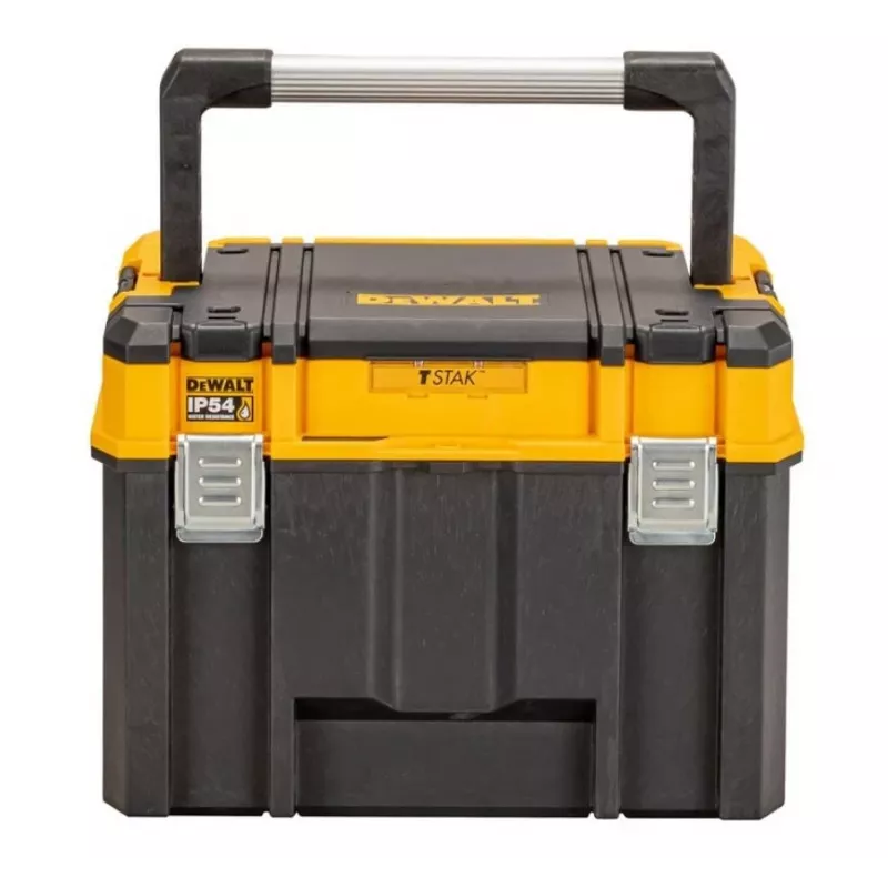 Tööriistakast DeWalt DWST83343-1 — alumiinium/plastik, veekindel, hingedega kaas, lukustatav, 1 sahtel, 440×333×323 mm