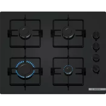 Sisseehitatav gaasipliit Bosch Serie 2 POP6B6K30 60 cm, 4 gaasitsooni, must klaaskeraamika, pöördnupud