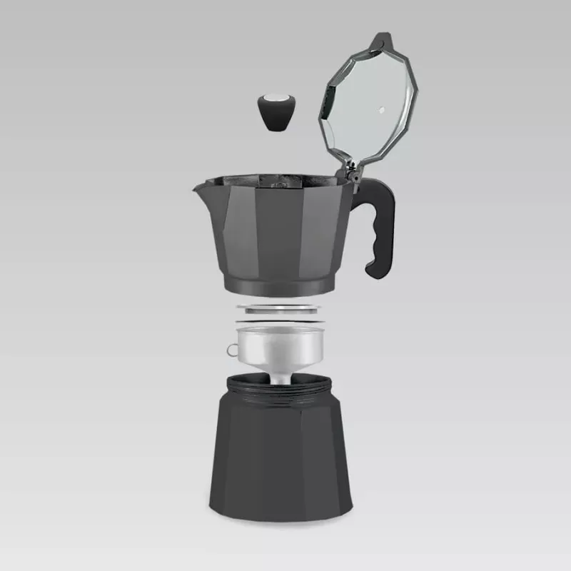 Moka pot Maestro MR-1666-6-Must — manuaalne pliidil kasutatav kohvimasin, 6 tassi, 300 ml, must alumiinium