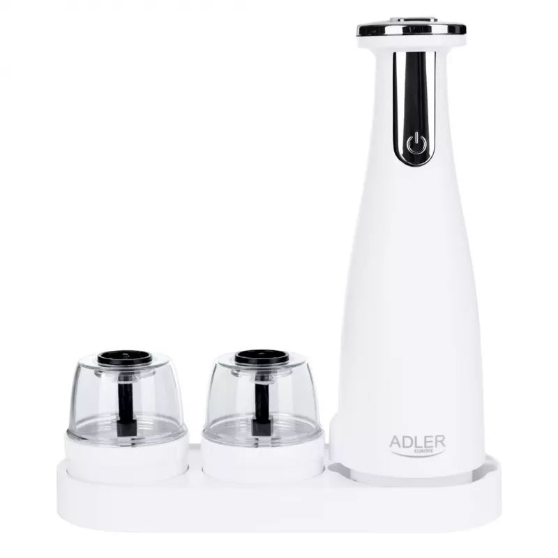 Burri soola- ja pipraveskite komplekt Adler AD 4449W Steel Valge, keraamiline veskikivi, 150 ml, USB-C laetav
