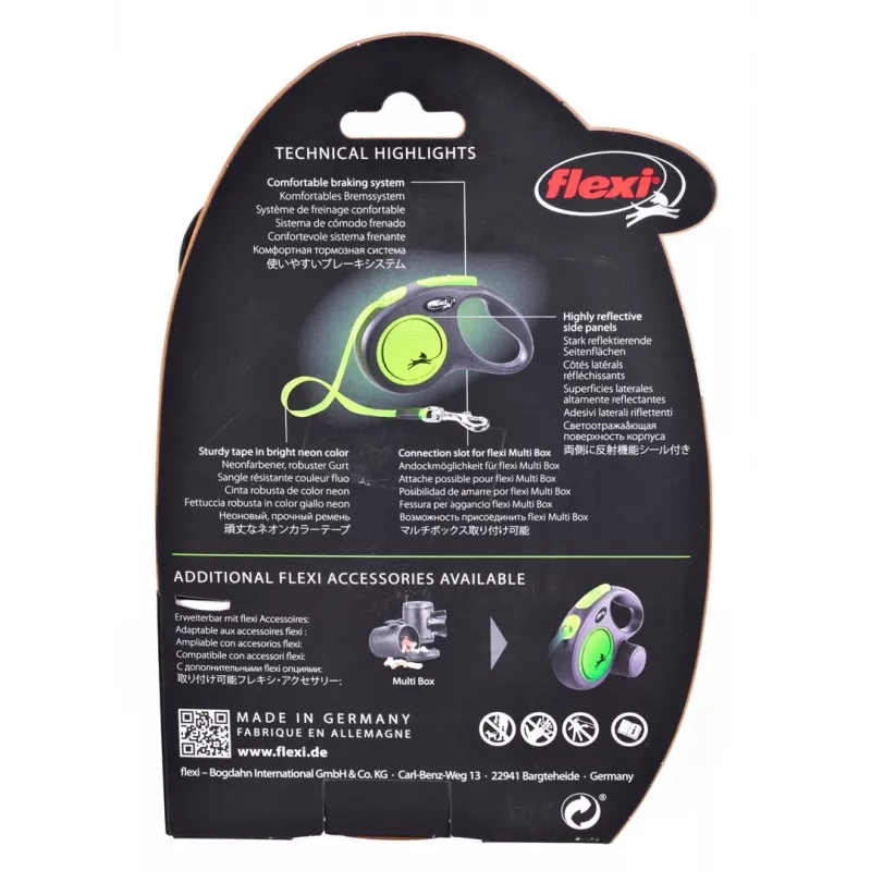 FLEXI uus Neon M - sissetõmmatav jalutusrihm - 5 m