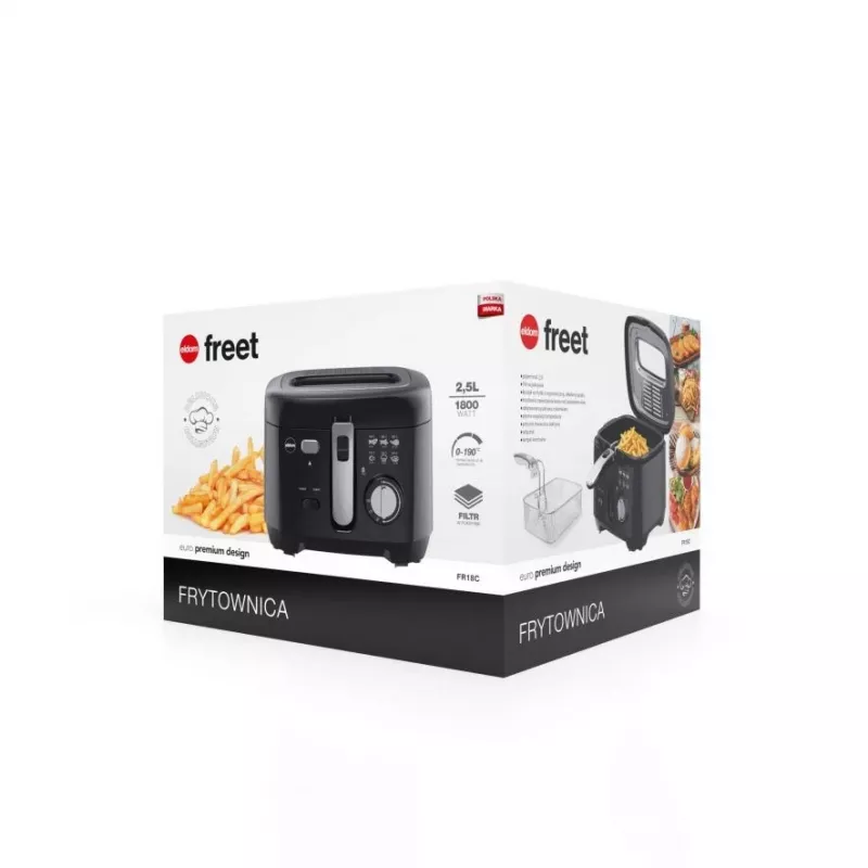 ELDOM Fryer FREET, 2,5 L, 400 g friikartuleid, temperatuuriregulaator, eemaldatav õlipaak, must