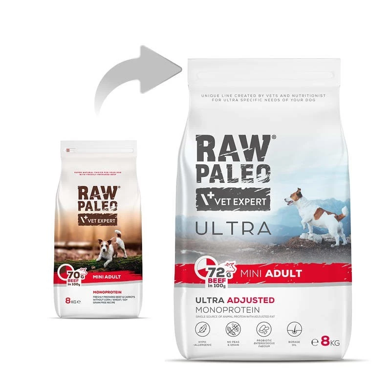 VET EXPERT RAW PALEO Ultra Mini Adult Beef - kuiv koeratoit - 8 kg
