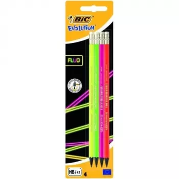 BIC pliiatsid EVOLUTION FLUO ERASER BL4 EU, komplekt 4 tk. 449046