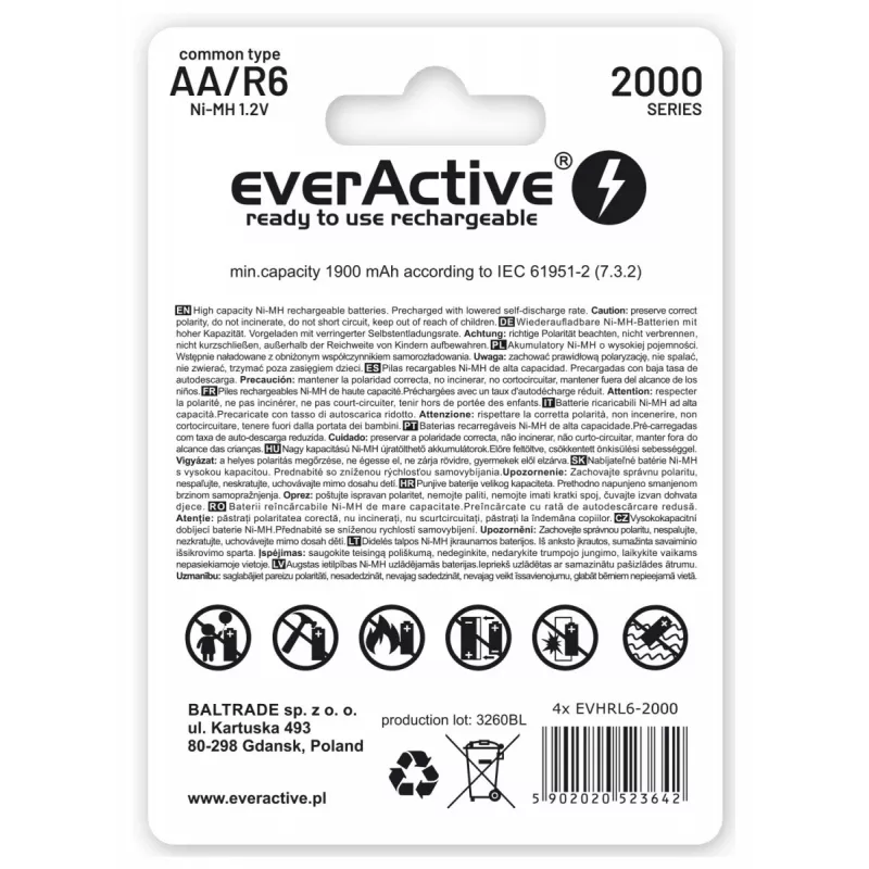 Everactive EVHRL6-2000 kodupatarei Laetav patarei AA Nikkel-metallhüdriid (NiMH)