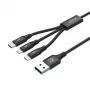 USB-kaabel Unitek C14049BK — USB-C to Micro-USB B/Lightning, USB 2.0, 1,2 m, must