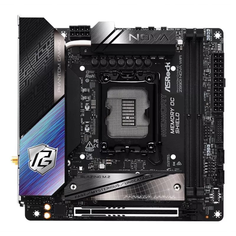 Emaplaat ASRock Phantom Gaming Z890I Nova WiFi — Intel Z890, LGA 1851, mini ITX, DDR5, 2x M.2, Wi‑Fi 6E/7, 5Gb LAN, Thunderbolt