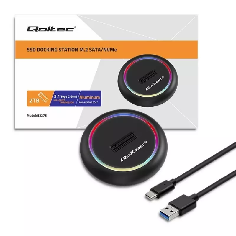 Qoltec 52275 M.2 SSD-draivi dokkimisjaam, SATA/NVMe, USB-C