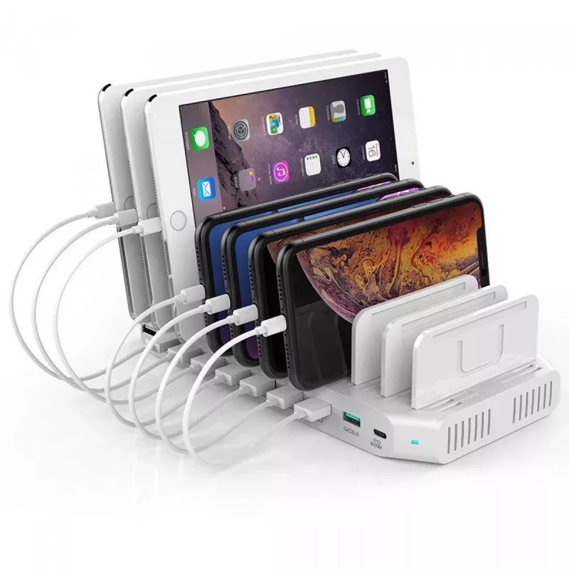 Laadimisjaam Unitek Y-2190A — 10× USB-porti (8×USB2.0 + 2×USB3.2 Gen1), juhtmevaba laadimine, 96W kokku