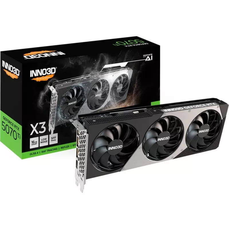 Graafikakaart Inno3D GeForce RTX 5070 Ti — 16 GB GDDR7, PCIe 5.0, 256-bit, 3xDP/1xHDMI