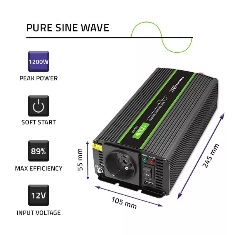 Autoinverter Qoltec Monolith 1200 W must 12 V