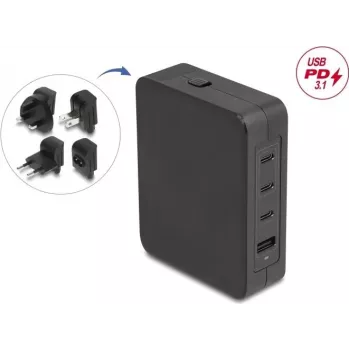 Toiteadapter DELOCK 145W 3×USB-C ja 1×USB-A-ga