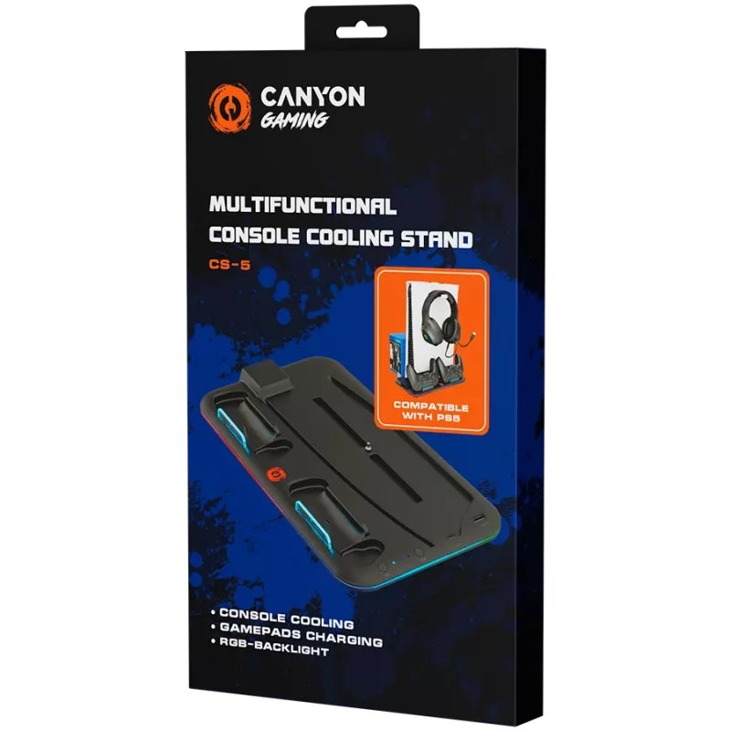 Jahutusalus CANYON CS-5 RGB PS5-le laadimisfunktsiooniga, mudel CND-CSPS5B