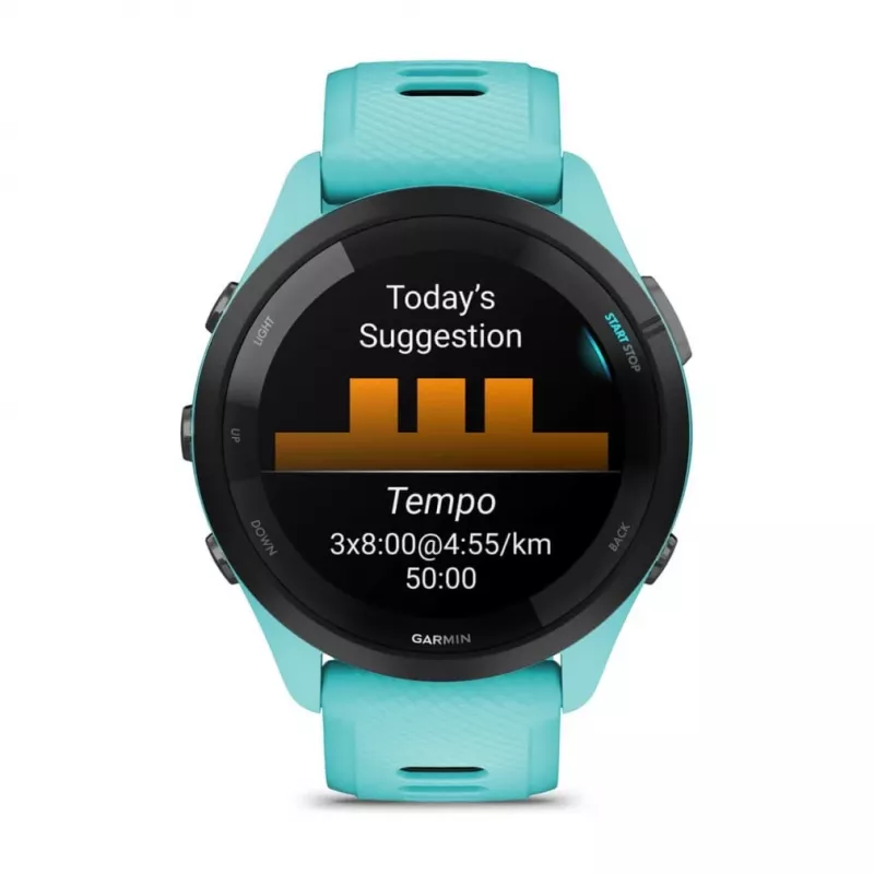 Garmin Forerunner 265 3,3 cm (1,3) AMOLED 46 mm Digitaalne 416 x 416 pikslit Puuteekraan Must, Sinine Wi-Fi GPS (satelliit)