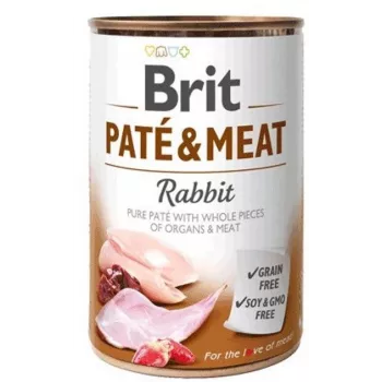 Märg koeratoit Brit Paté & Meat with Rabbit 400 g — täiskasvanud koerad, pasteet purgis, valk 11%, rasv 9%