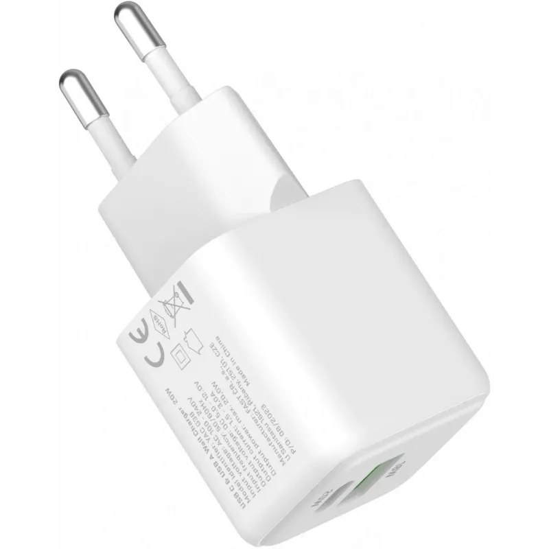 USB C/A võrgulaadur YENKEE YAC G38 20W 3A Power Delivery (USB‑C ja USB‑A)