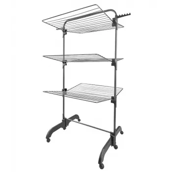 Pesukuivatusrest Leifheit Seaford Must — kuivatuspind 42 m, L760×S700×K1450 mm, kokkupandav ratastega