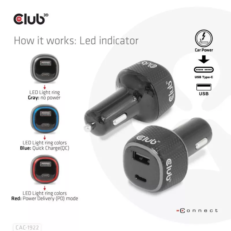 CLUB3D sülearvuti / sülearvuti autolaadija 63 Watt, Auto, sigaretisüütaja, 24 V, must