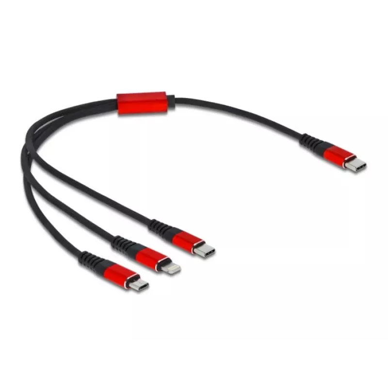 USB-laadimiskaabel DeLOCK 86710 3-ühes USB USB-C – Lightning – Micro USB 30 cm must punane