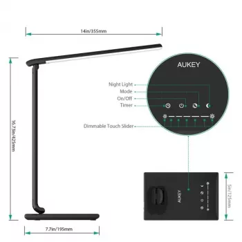 LED laualamp Aukey LT-T10 12W 3000–6500K — reguleeritava värvitemperatuuriga, must