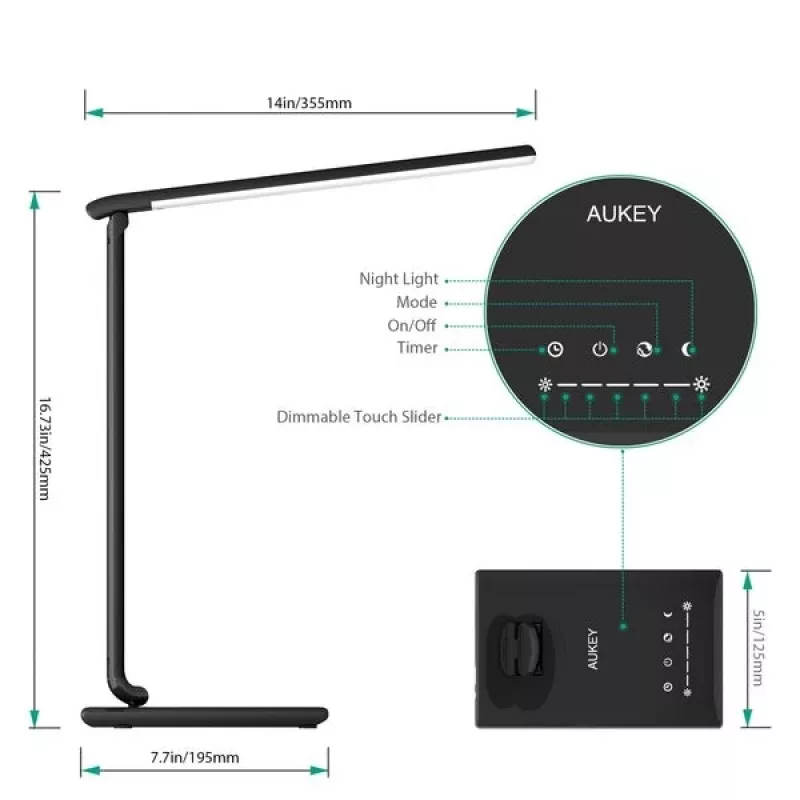 LED laualamp Aukey LT-T10 12W 3000–6500K — reguleeritava värvitemperatuuriga, must