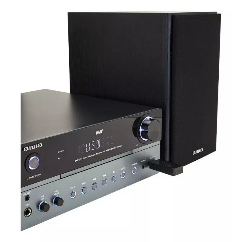 Kodune audiorikrosüsteem Aiwa MSBTU-700DAB — 25 W RMS, DAB+/FM, Bluetooth 10 m, plaadisahtliga CD, LED-ekraan, must/arktiline sinine