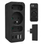 Toitejaotur MACLEAN MCE248 F/B — 3 vahelduvvoolu pesa (1x16A, 2x6A) ja 4 USB-porti (2xUSB‑A, 2xUSB‑C PD 20W), EL-pistik, must