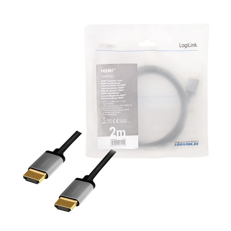 LogiLink CHA0101 HDMI AV-kaabel must-hall 2m HDMI-HDMI-pistikud