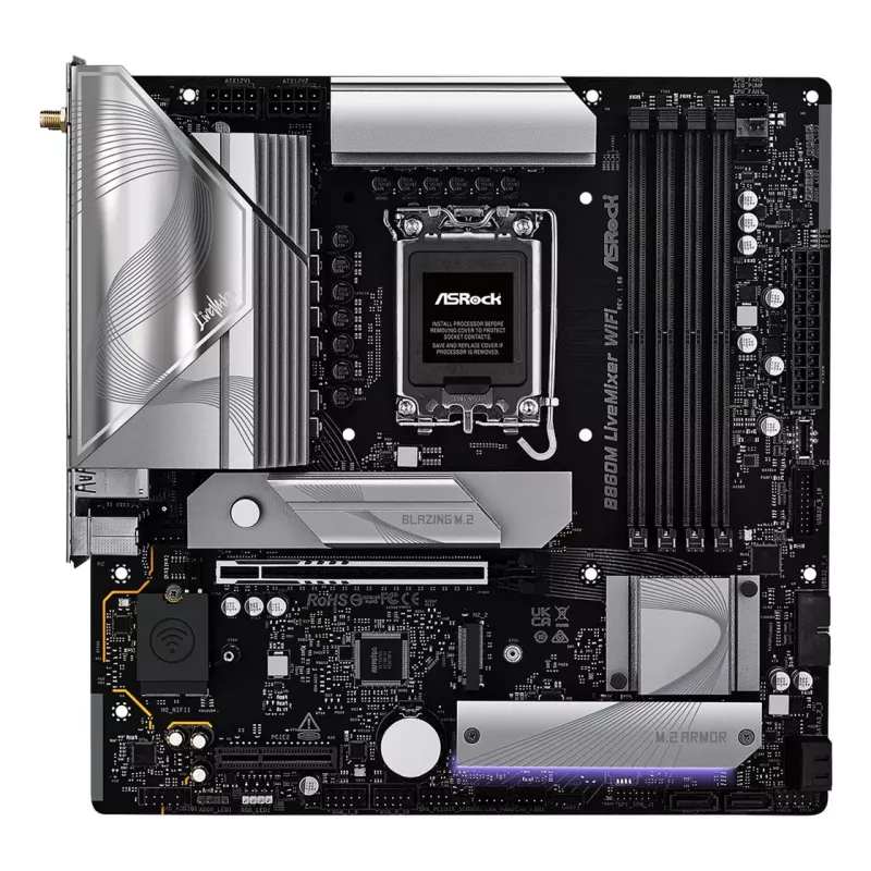 Emaplaat ASRock B860M LiveMixer WiFi — Intel B860, LGA 1851, micro ATX, DDR5, 4x DIMM, Wi‑Fi 6E, 2.5Gb LAN