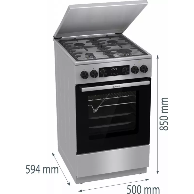 Gorenje GKS5C71XF vabaltseisev pliit ahjuga hõbedane