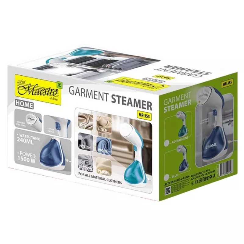 Rõivaste auruti Maestro MR-355-AQUAMARINE 1500W käeshoitav rõivaauruti, vertikaalne aurutamine