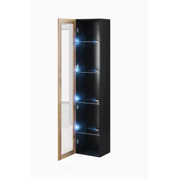 Vitriinkapp Cama Meble VIGO 180 seinale kinnitatav klaasvitriin 1800×400×300 mm must/wotan tamm