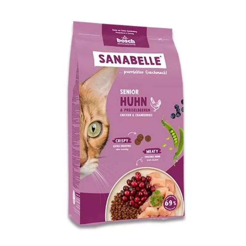 Kuiv kassitoit Bosch Sanabelle Life Senior — kana ja jõhvikatega, 8 kg, 29% valku, 13% rasva