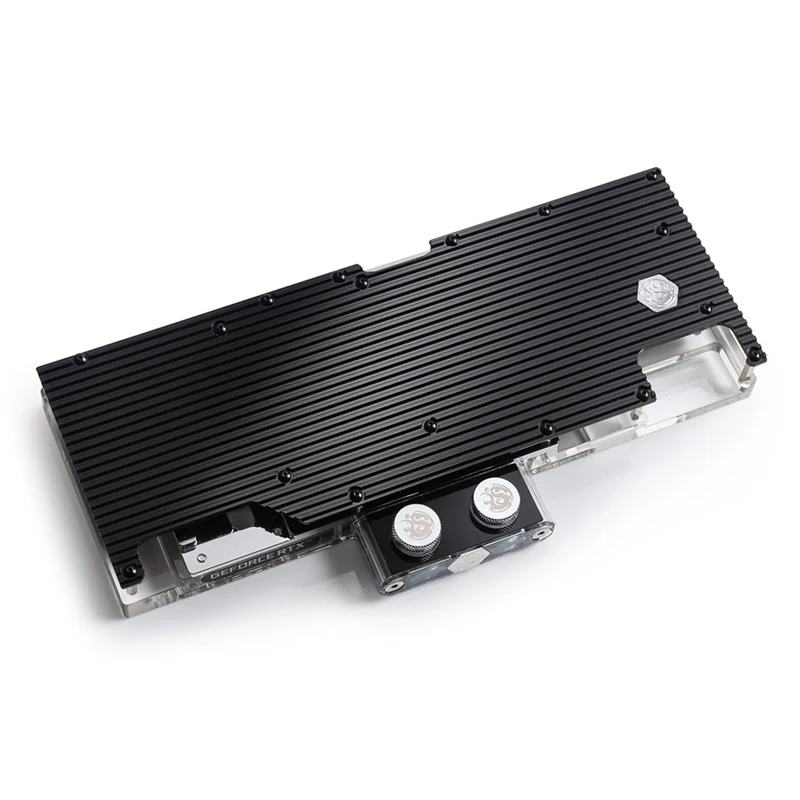 GPU veeblokk ja tagumine plaat BitsPower BP-VG3090EVXC3 — akrüül, vask, kroom-niklisulam, 125,4×263,7×25 mm