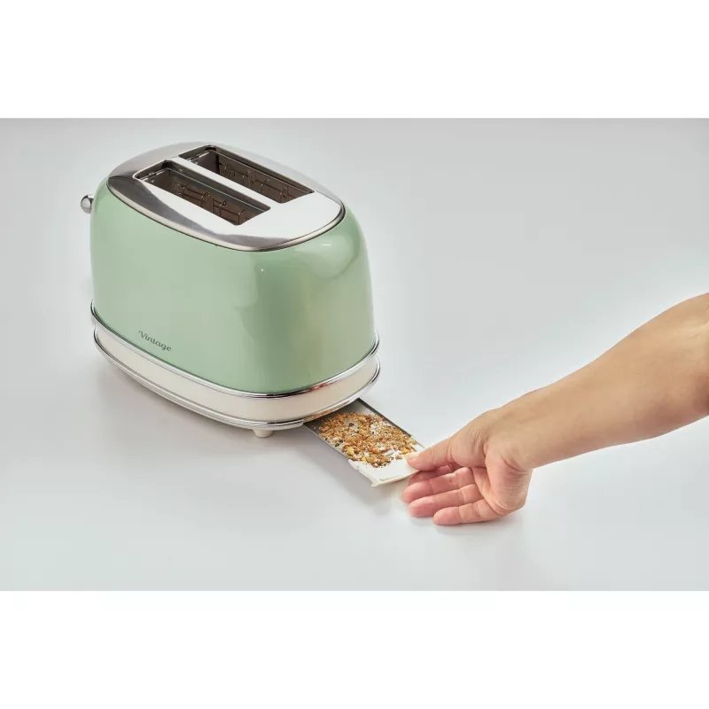 Ariete 155 Design 2 Slice Röstija võileivakorvidega, 6 röstimisastet, 810 W, roostevabast terasest korpus, eemaldatav purukauss, pastellroheline
