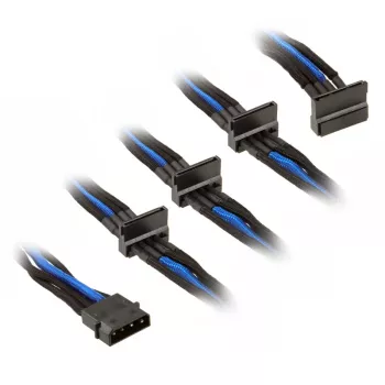 SilverStone 4-Pol-Molex kuni 4x SATA kaabel, 300 mm - must/sinine