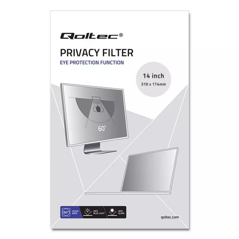 Qoltec GDPR Privaatsusfilter 14 tolli 16:9 (12.20, 16:9), sülearvuti kaitsekile