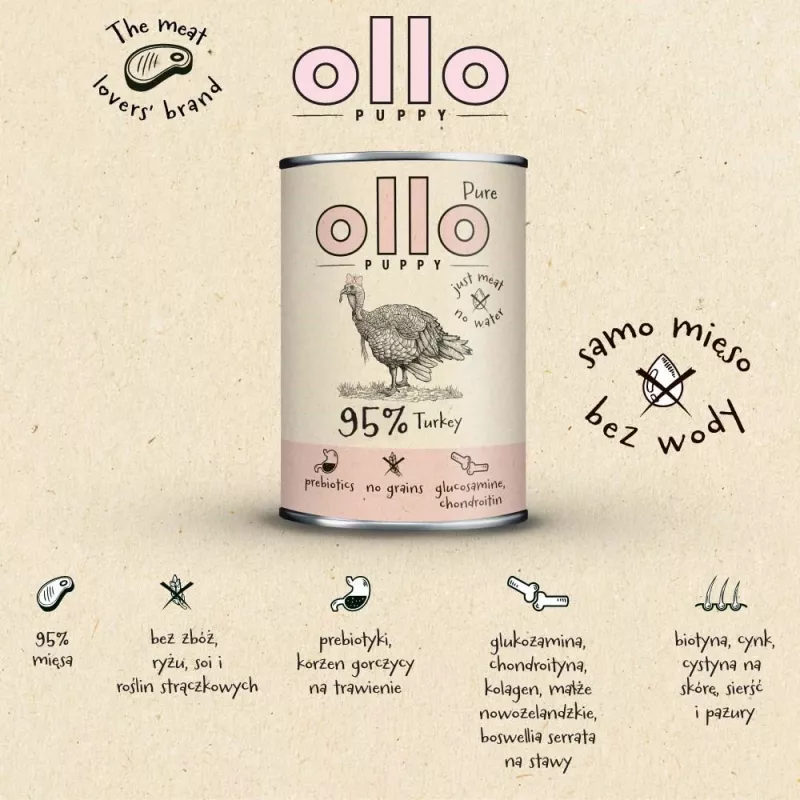 OLLO Puppy Pure kalkuniga märg koeratoit - 400 g