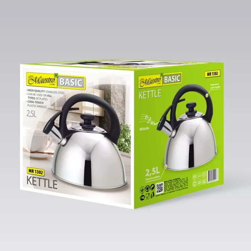Kann Maestro MR1302 roostevaba teras 2,5 L, induktsioonivalmis, hingedega vile, must käepide