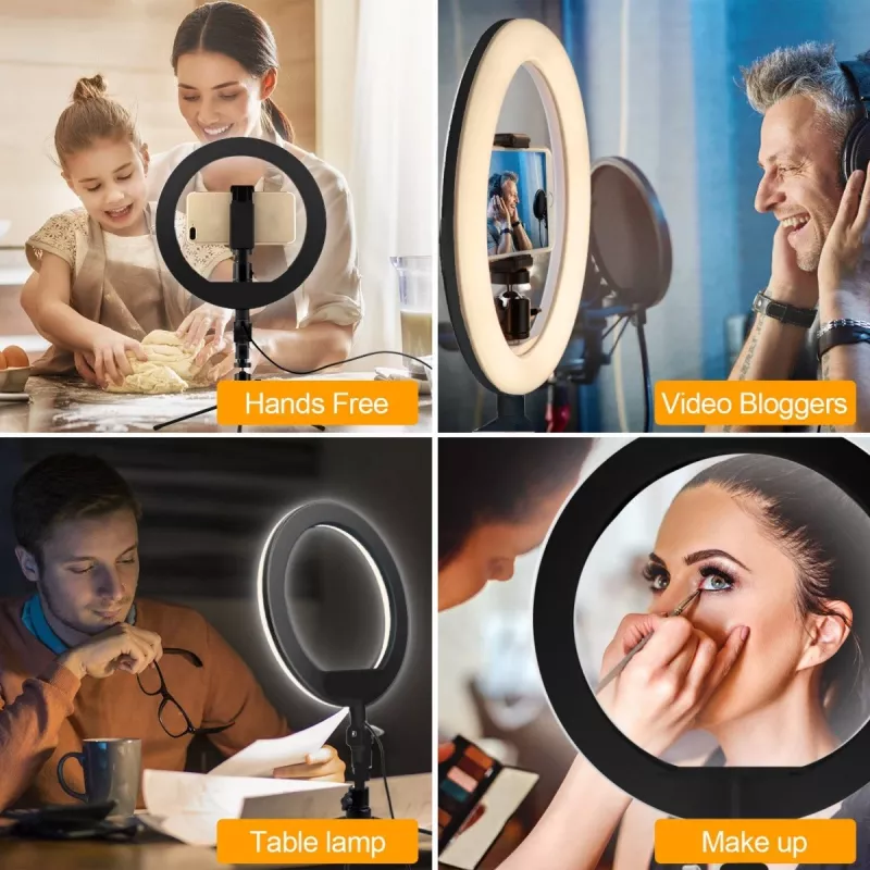 Maclean MCE610 10 12W LED-ringsvalgus statiivi ja Bluetooth-päästikuga, 3 värvi, 10 heledustaset, 10%–100% reguleeritav heledus, 160 LED-i, nutitelefoni hoidikuga valgusti