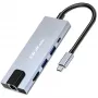 USB-C jaotur QOLTEC 53795 5‑in‑1 100W PD, 2×USB-A, HDMI 4K, RJ45
