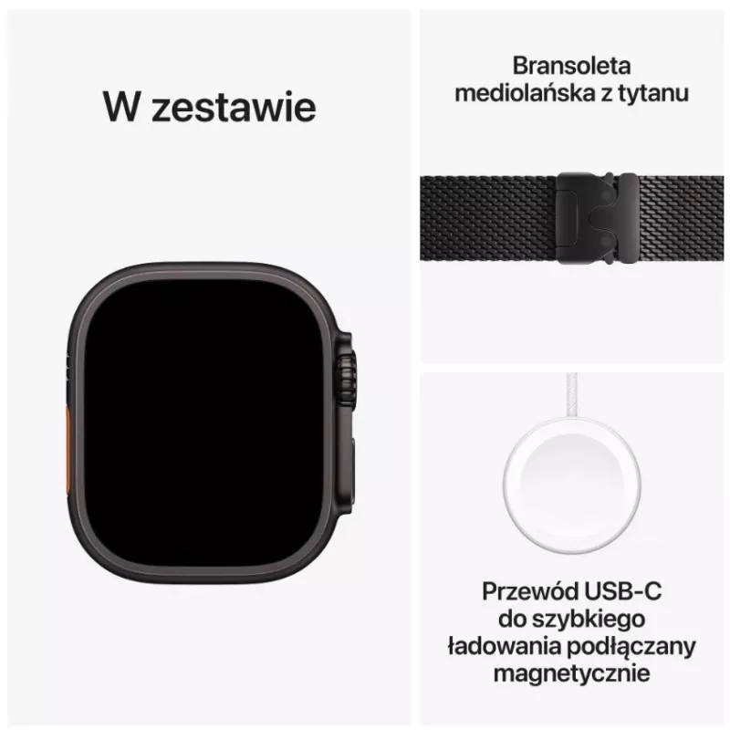 Nutikell Apple Watch Ultra 3 GPS + Cellular 49mm Must Titaanist Korpus Musta Titaanist Milano Silmusega Keskmine