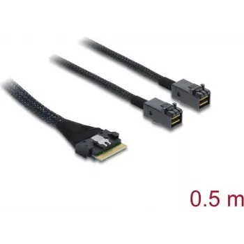DELOCK PCIe 4.0 õhuke SAS kaabel SFF-8654 8i kuni 2× Mini SAS HD SFF-8643, 0,5 m