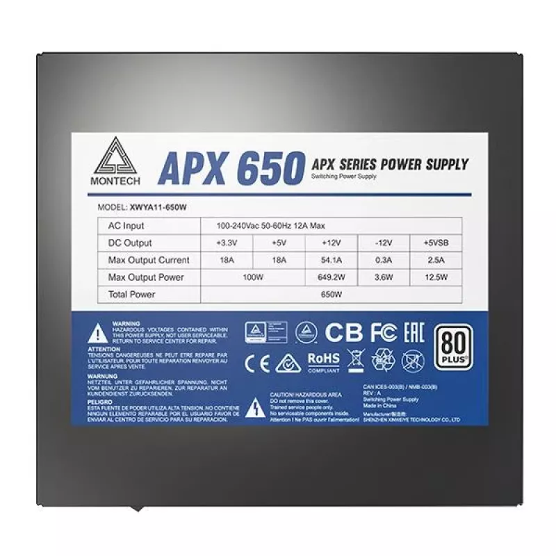 Montech APX650 toiteplokk 650 W 20+4 pin ATX ATX Must