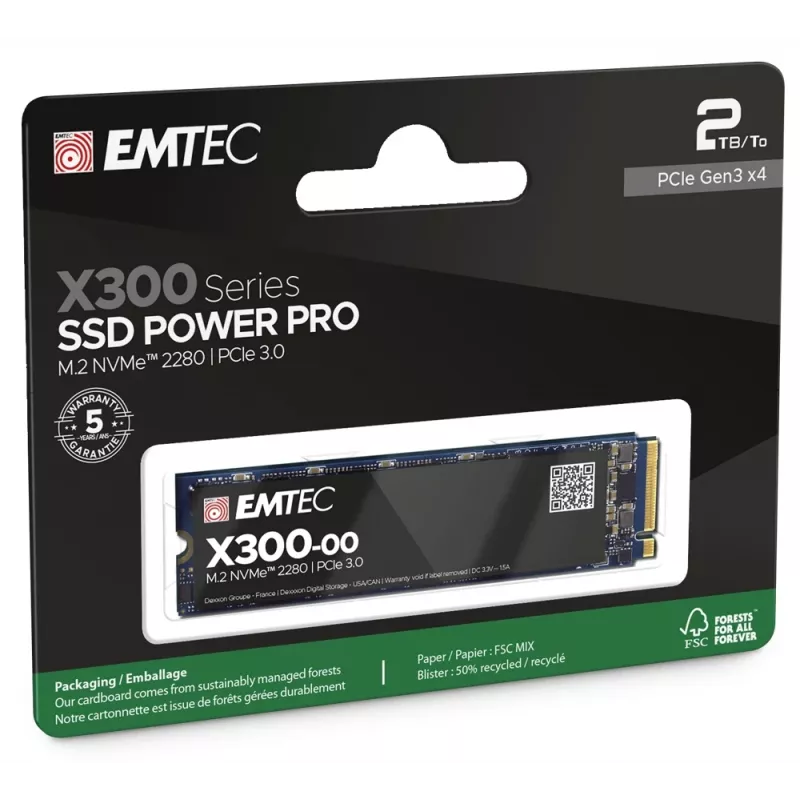 Sisemine M.2 2280 NVMe SSD EMTEC X300 Power Pro 2TB PCIe Gen3 x4 — 2500/2000 MB/s