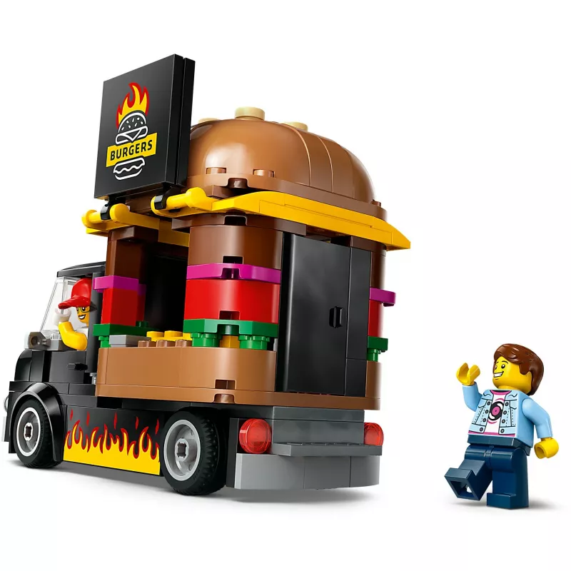 LEGO City Burgeri Veoauto Mänguauto 5+ Aastastele Poistele ja Tüdrukutele, Sõiduki Ehituskomplekt Köögimänguasjaga Müüja Minifiguuri ja Tarvikutega