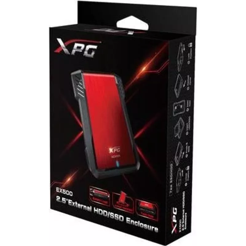 ADATA EX500 HDD/SSD korpus Must, Punane 2,5 tolline