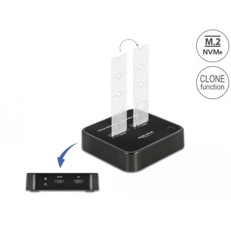 DeLOCK M.2 dokkimis 2 x M.2 NVMe PCIe SSD kloonimisfunktsiooniga