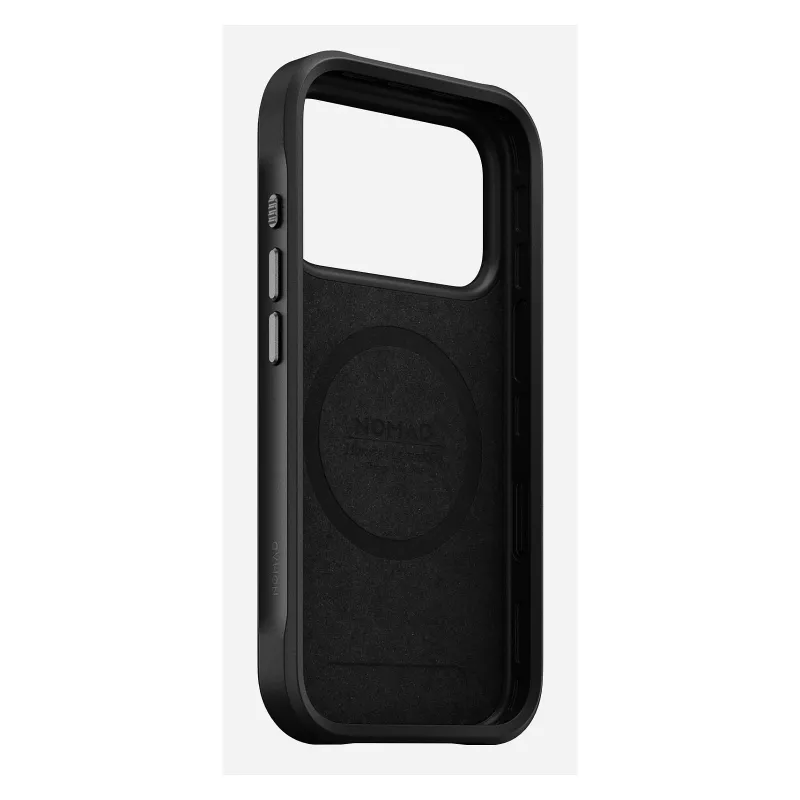 Mobiiltelefoni ümbris Nomad Rugged Leather ümbris Apple iPhone 17 Pro jaoks, nahk/TPU/PC/alumiinium, sobib kuni 16 cm (6,3 tolli) ekraanidele, must