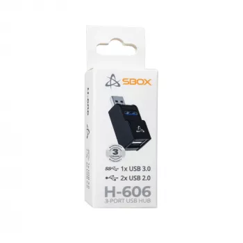 USB-jaotur SBOX H-606 — 3-pordiline USB-A (1x USB 3.0, 2x USB 2.0)